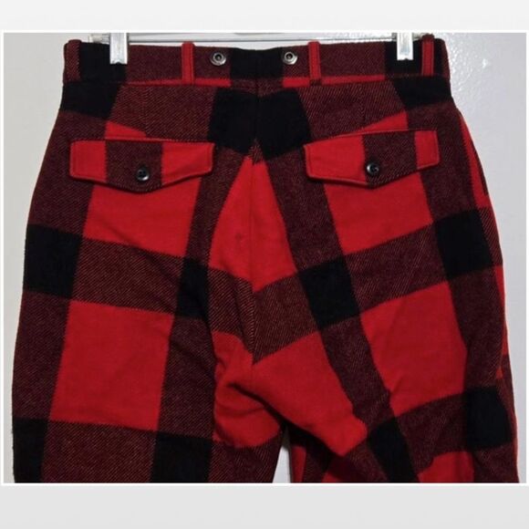 Vintage 1950s Mens Woolrich Wool Pants Outdoors Hunting Red Black Buffalo Plaid - Picture 8 of 16